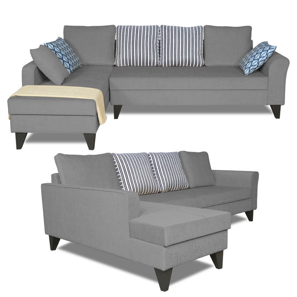 Adorn India Maddox Stripes L Shape 6 Seater Sofa Set LHS (Grey) (3 Year Warranty)