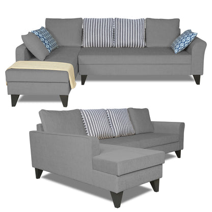 Adorn India Maddox Stripes L Shape 6 Seater Sofa Set LHS (Grey) (3 Year Warranty)