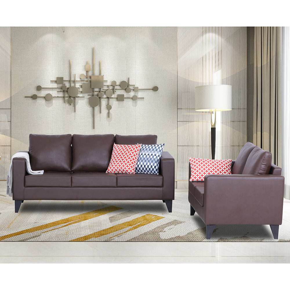 Adorn India Straight line Plus Leatherette 3+2 5 Seater Sofa Set (Brown) (3 Year Warranty)