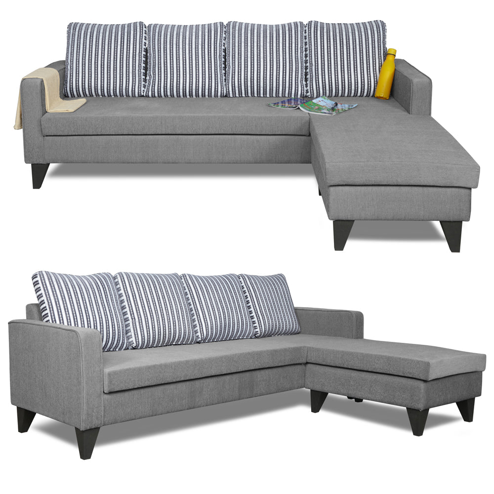 Adorn India Chandler Stripes L Shape 5 Seater Sofa Set RHS (Grey) (3 Year Warranty)