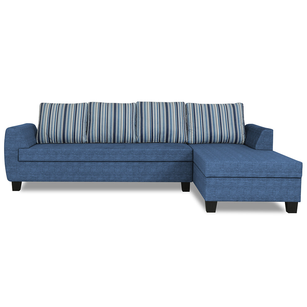 Adorn India Raiden Stripes L Shape 6 Seater Sofa Set with Center Table (Right Hand Side) (Blue) (3 Year Warranty)
