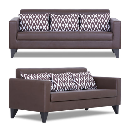 Adorn India Bladen Leatherette 3+2 5 Seater Sofa Set (Brown)