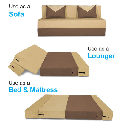 Adorn India Foam Easy Boom 3 Seater Sofa Cum Bed 5 X 6 (Brown & Beige) (1 Year Warranty)