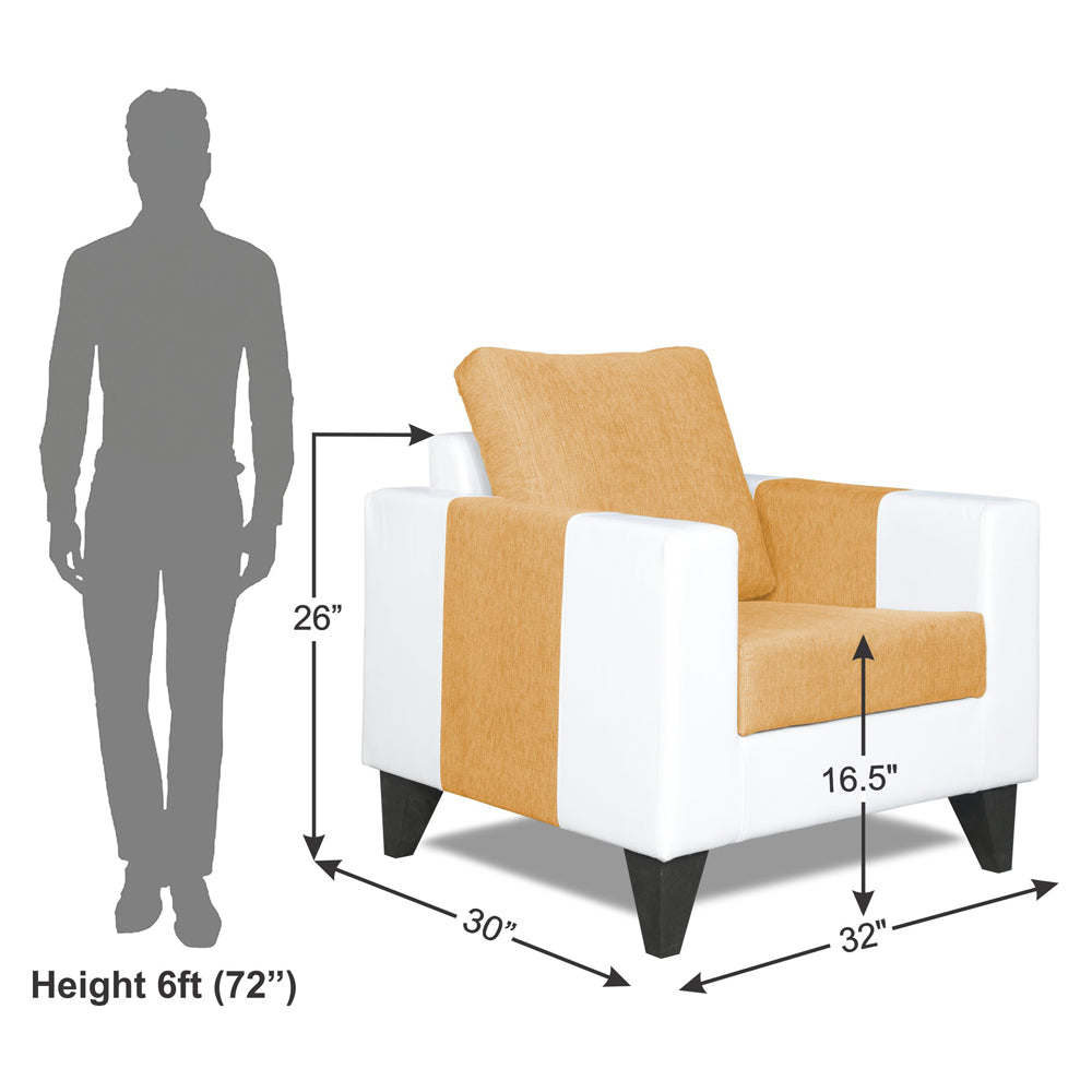 Adorn India Ashley Plain Leatherette Fabric 1 Seater Sofa (Beige & White) (3 Year Warranty)