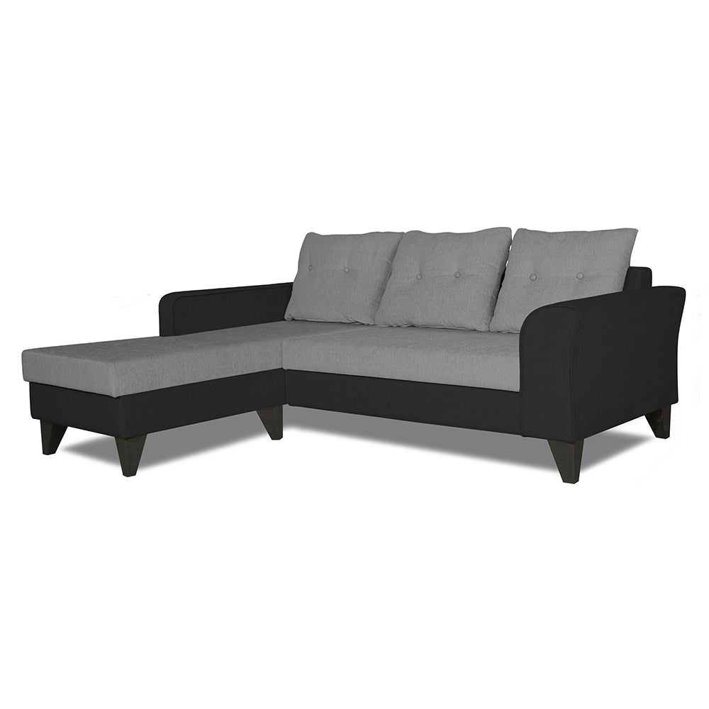 Adorn India Maddox L Shape 4 Seater Sofa Set Tufted Two Tone LHS (Grey & Black) (3 Year Warranty)