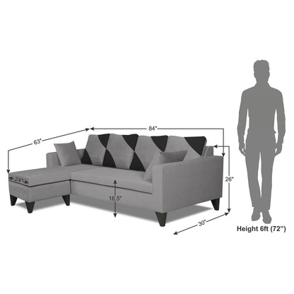 Adorn India Denver L Shape 5 Seater Sofa Set LHS (Grey) (3 Year Warranty)