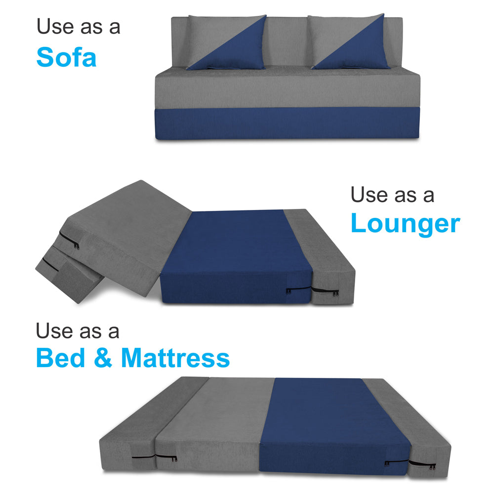 Adorn India Easy Desmond 3 Seater Sofa Cum Bed 5 X 6 (Blue & Grey) (1 Year Warranty)