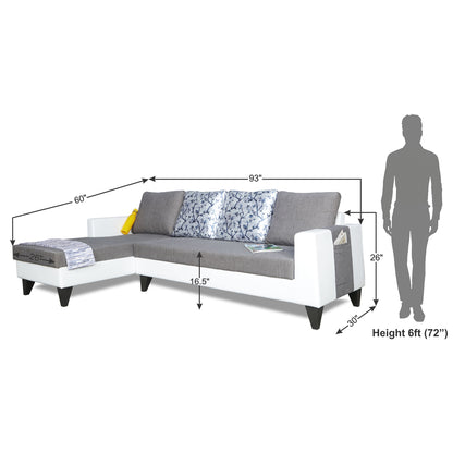 Adorn India Ashley Leatherette Fabric L Shape 6 Seater Sofa Set Digitel Print (Left Hand Side) (Grey & White) (3 Year Warranty)