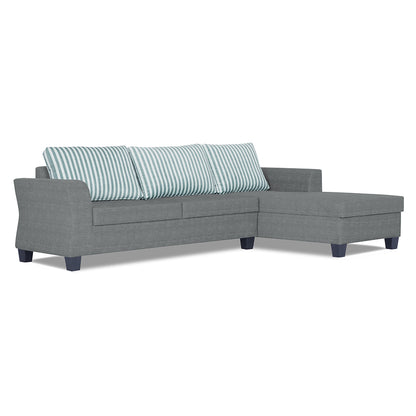 Adorn India Valencia Plus L Shape 6 Seater Sofa Set Stripes (Right Hand Side) (Grey)