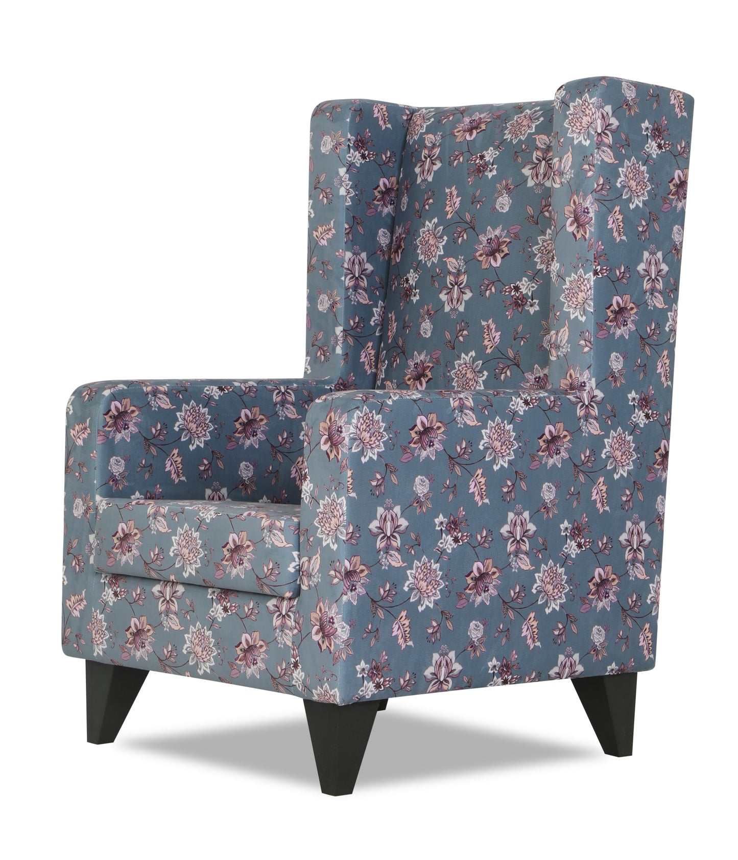 Adorn India Christopher 1 Seater Wing Chair Floral Print with Puffy (Grey)