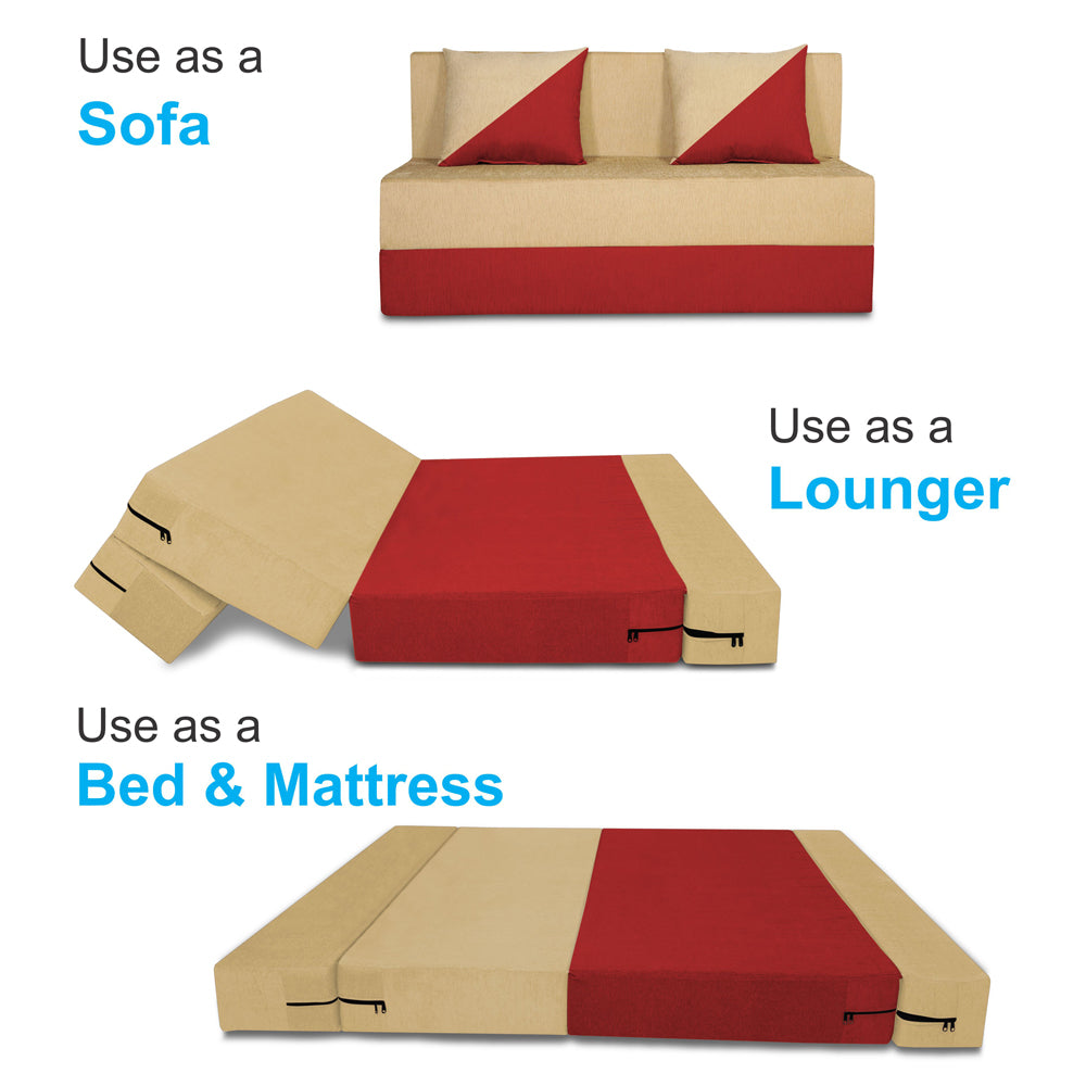 Adorn India Easy Desmond 2 Seater Sofa Cum Bed 4 x 6 (Red & Beige) (1 Year Warranty)