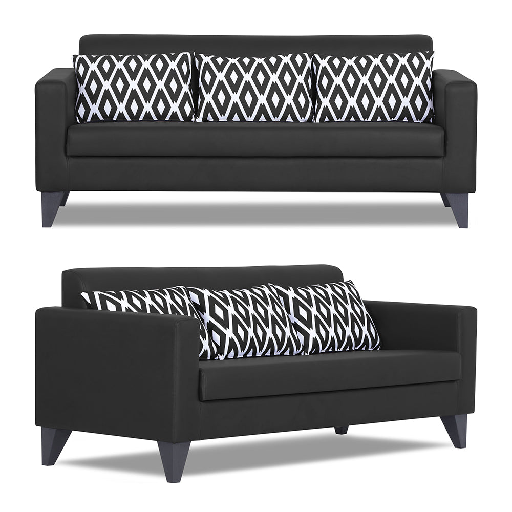 Adorn India Bladen Leatherette 3+2+1 6 Seater Sofa Set (Black)