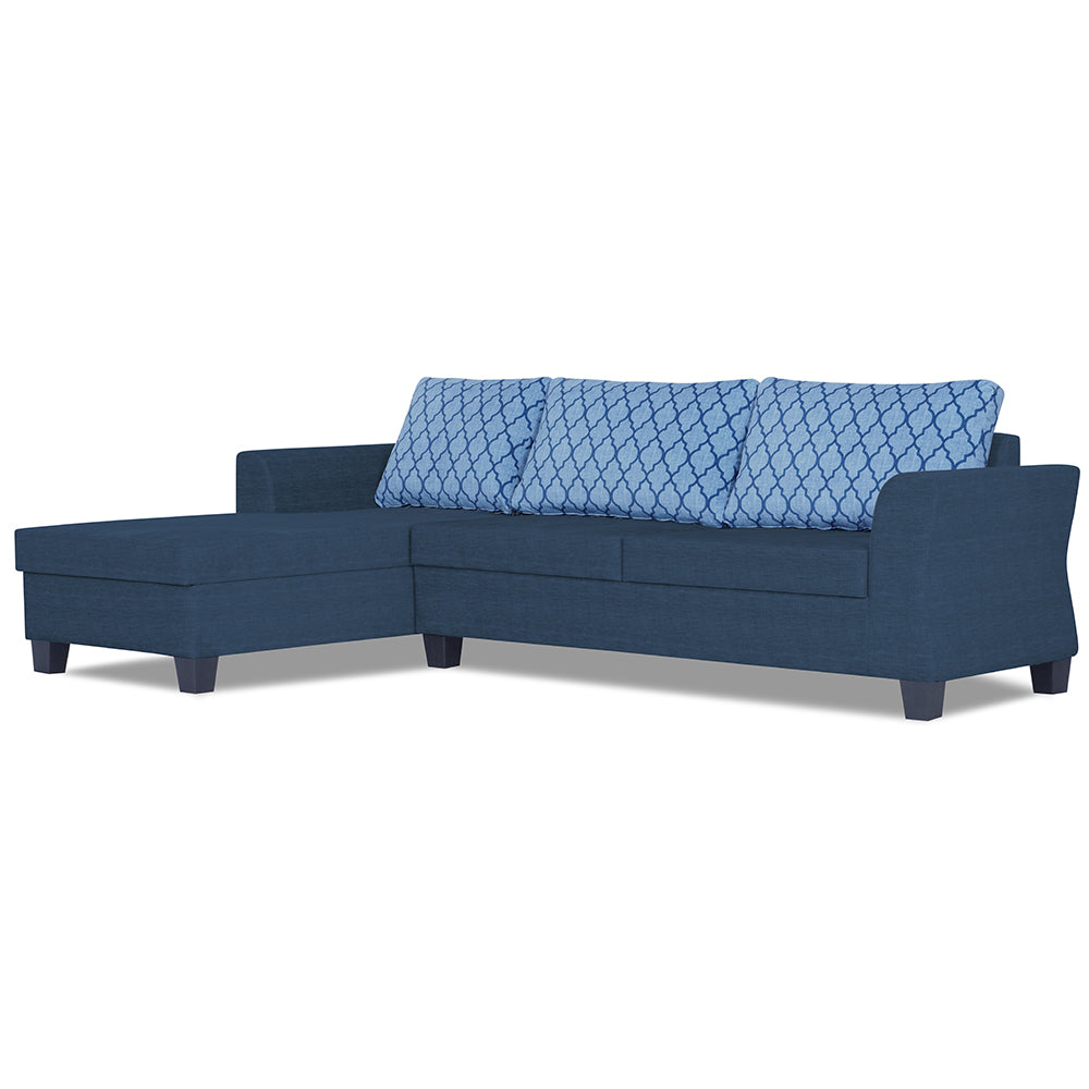 Adorn India Valencia Plus L Shape 6 Seater Sofa Set Blossom (Left Hand Side) (Blue)