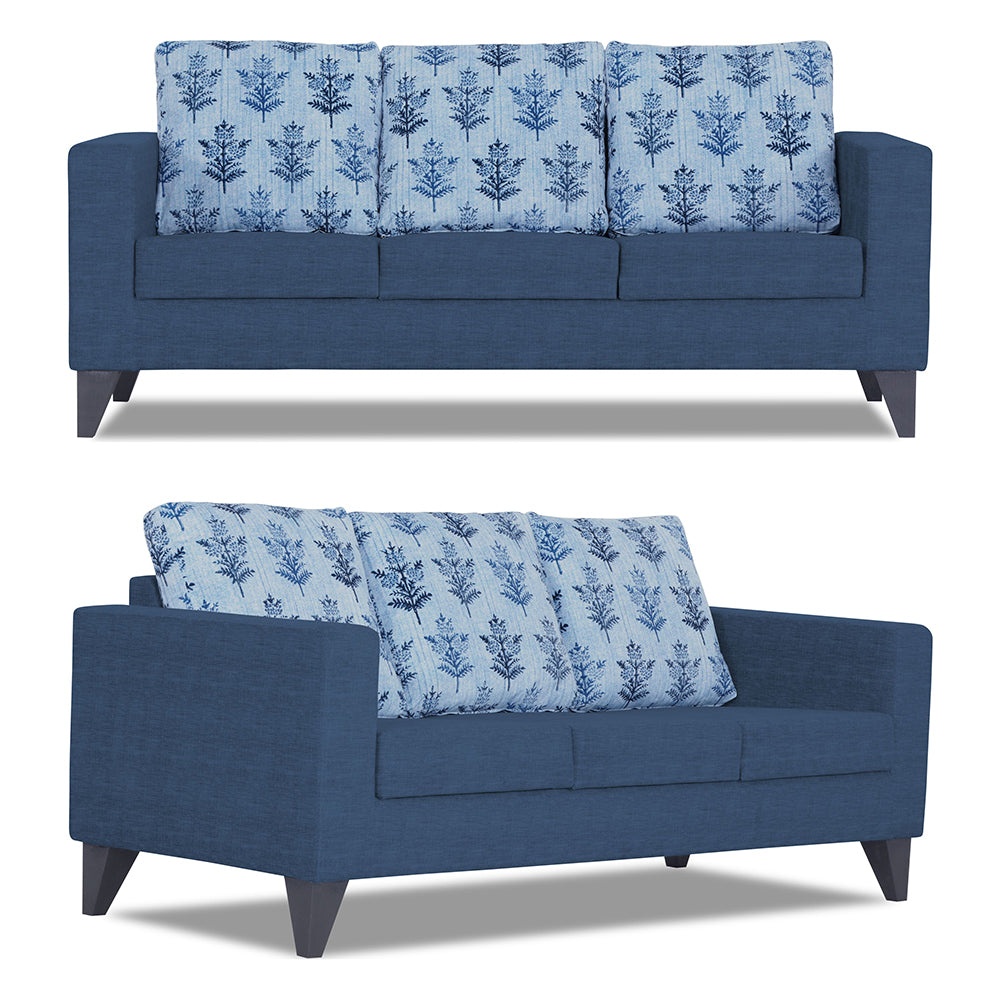 Adorn India Straight line Plus Leaf 3+1+1 5 Seater Sofa Set (Blue)(3 Year Warranty)