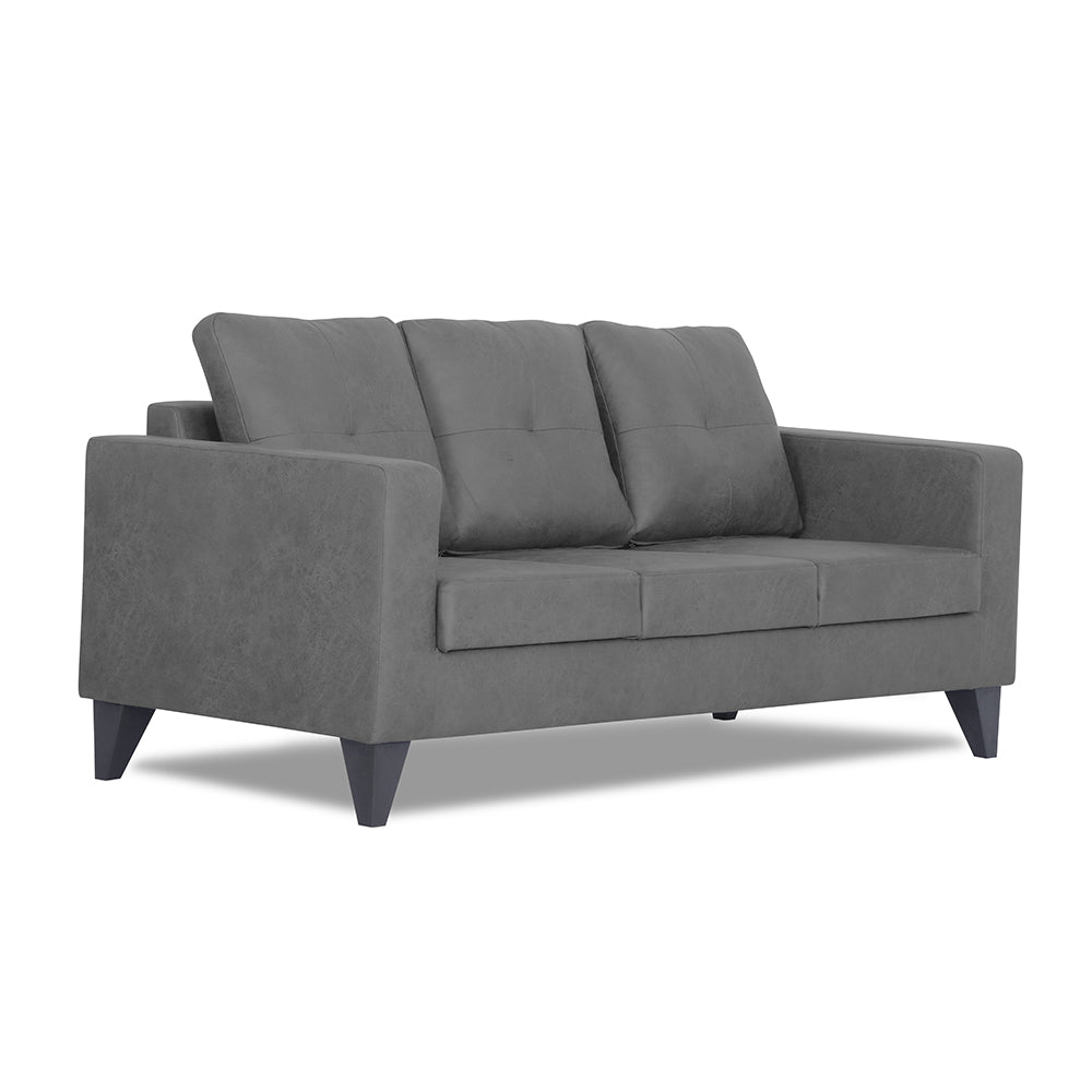 Adorn India Straight line Plus Premium Leatherette Suede 3 Seater Sofa (Grey) (3 Year Warranty)
