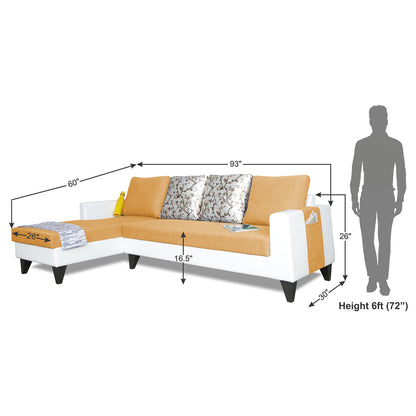 Adorn India Ashley Leatherette Fabric L Shape 6 Seater Sofa Set Digitel Print (Left Hand Side) (Beige & White) (3 Year Warranty)