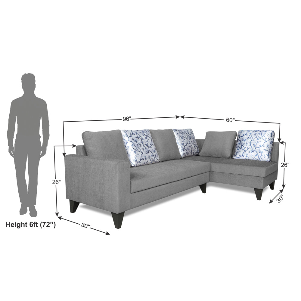 Adorn India Bryson L Shape 6 Seater Sofa Set Digitel Print (Right Hand Side) (Grey) (3 Year Warranty)