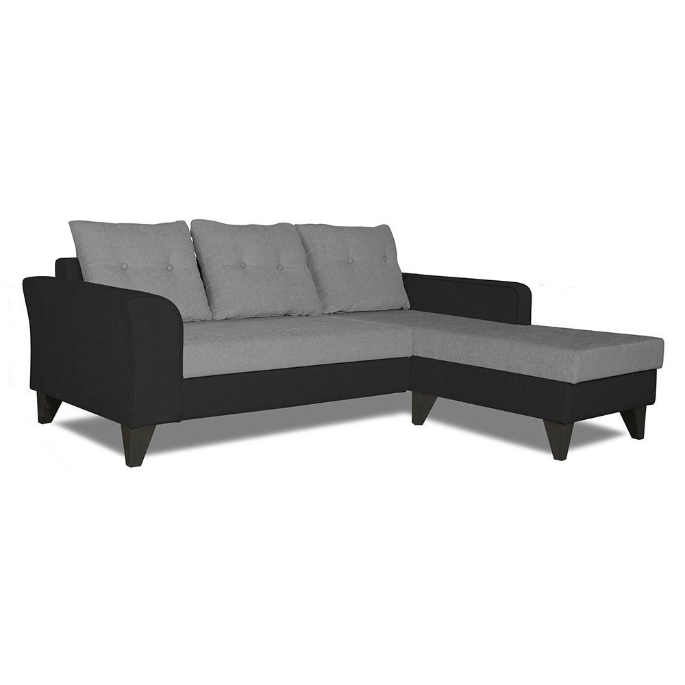 Adorn India Maddox Tufted L Shape 4 Seater Sofa Set RHS (Grey & Black) (3 Year Warranty)