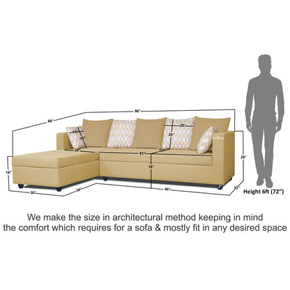 Adorn India Zink Straight line L Shape 6 Seater Sofa Rhombus Cushion (Left Side Handle)(Beige)