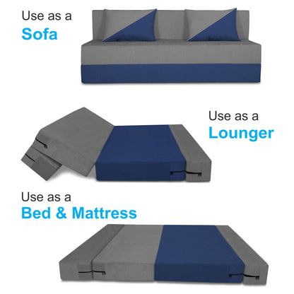 Adorn India Foam Easy Desmond 4 Seater Sofa Cum Bed 6 X 6 (Blue & Grey) (1 Year Warranty)
