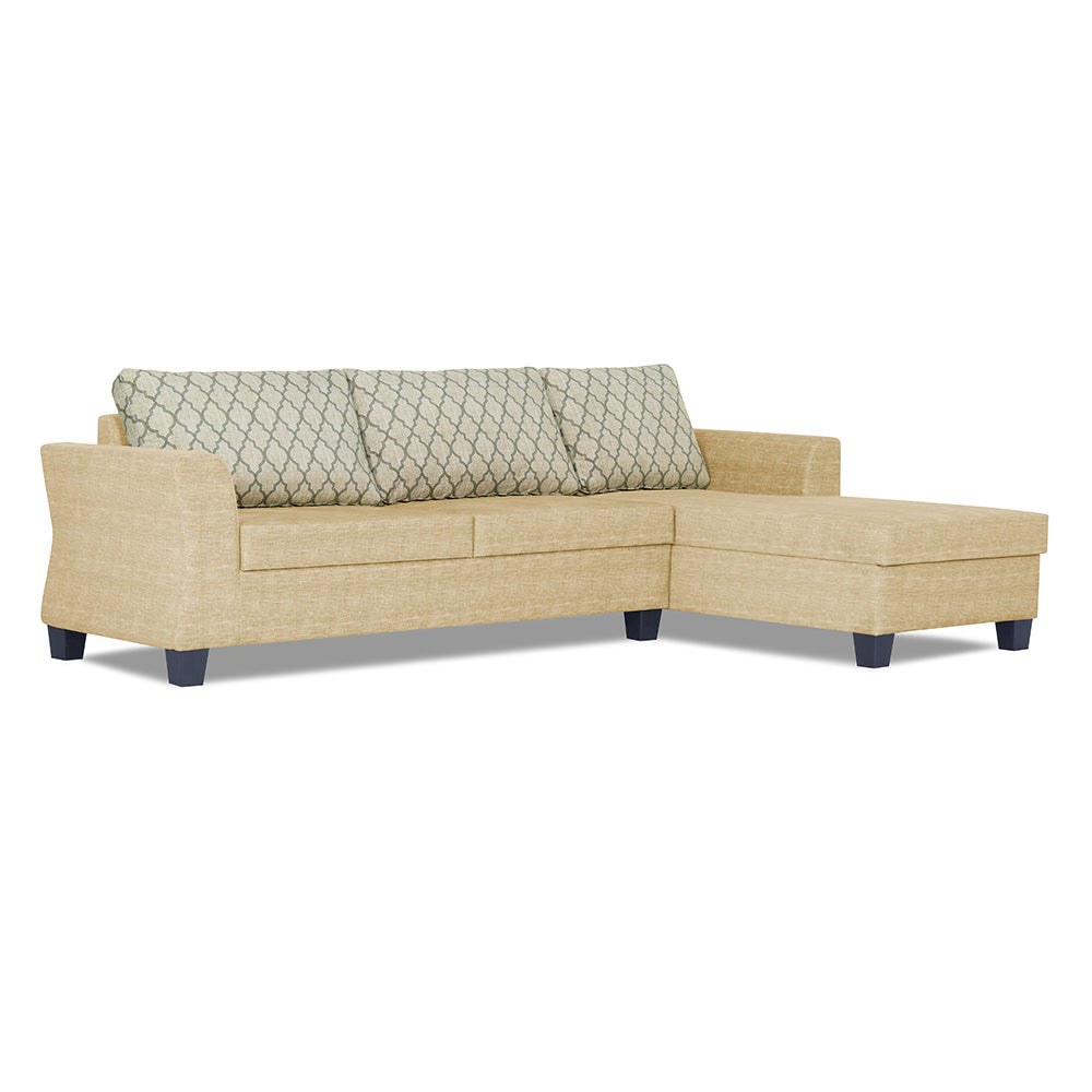 Adorn India Alexia Plus L Shape 5 Seater Sofa Set Blossom (Right Hand Side) (Beige)
