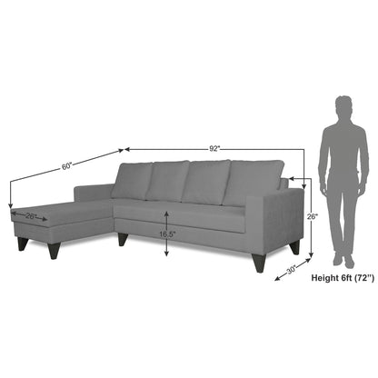 Adorn India Hallton Plain L Shape 6 Seater Sofa Set LHS (Grey) (3 Year Warranty)