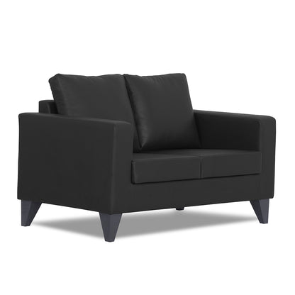 Adorn India Straight line Plus Leatherette 2 Seater Sofa (Black) (3 Year Warranty)