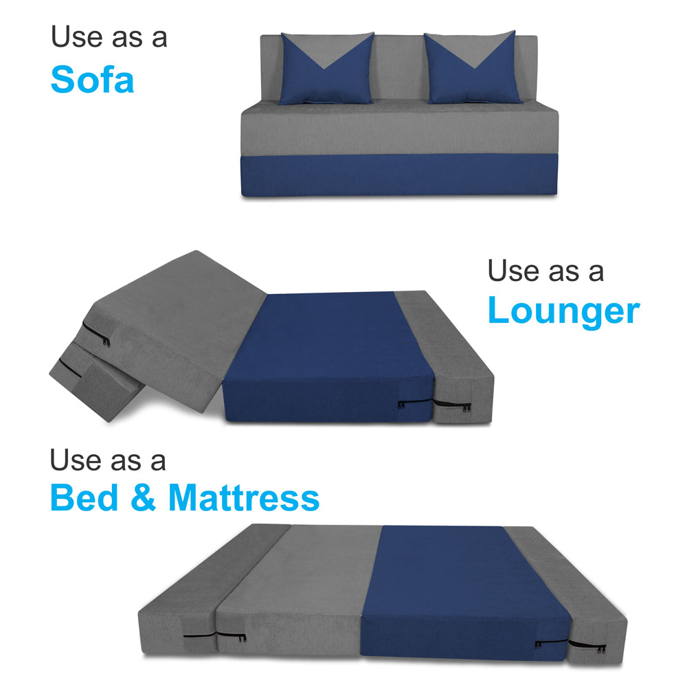 Adorn India Easy Boom 2 Seater Sofa Cum Bed 4 x 6 (Blue & Grey, Foam) (1 Year Warranty)