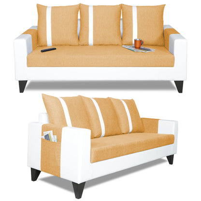 Adorn India Ashley Stripes Leatherette Fabric 3-2 Five Seater Sofa Set (Beige & White) (3 Year Warranty)