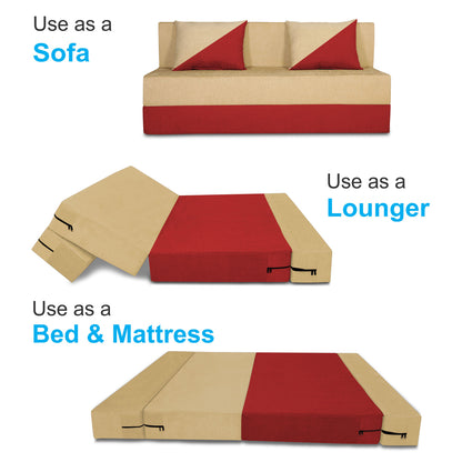 Adorn India Easy Desmond 3 Seater Sofa Cum Bed 5 x 6 (Red & Beige) (1 Year Warranty)