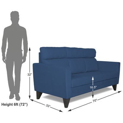 Adorn India Cardello 3 Seater Sofa (Blue) (3 Year Warranty)