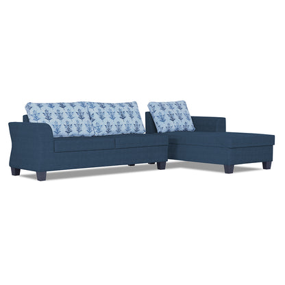 Adorn India Valencia Plus L Shape 6 Seater Sofa Set Leaf (Right Hand Side) (Blue)