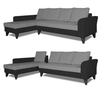 Adorn India Maddox Plain Two Tone L Shape 6 Seater Sofa Set LHS (Grey & Black) (3 Year Warranty)