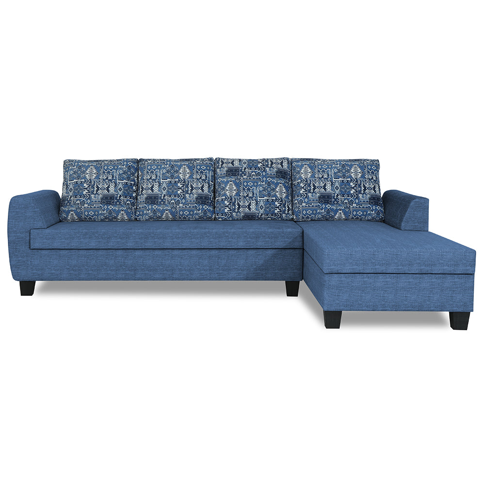 Adorn India Raiden Crafty L Shape 6 Seater Sofa Set with Center Table (Right Hand Side) (Blue) (3 Year Warranty)