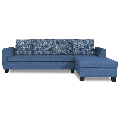 Adorn India Raiden Crafty L Shape 6 Seater Sofa Set with Center Table (Right Hand Side) (Blue) (3 Year Warranty)