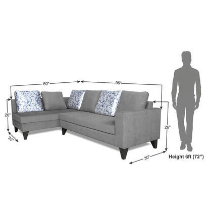 Adorn India Bryson L Shape 6 Seater Sofa Set Digitel Print (Left Hand Side) (Grey) (3 Year Warranty)