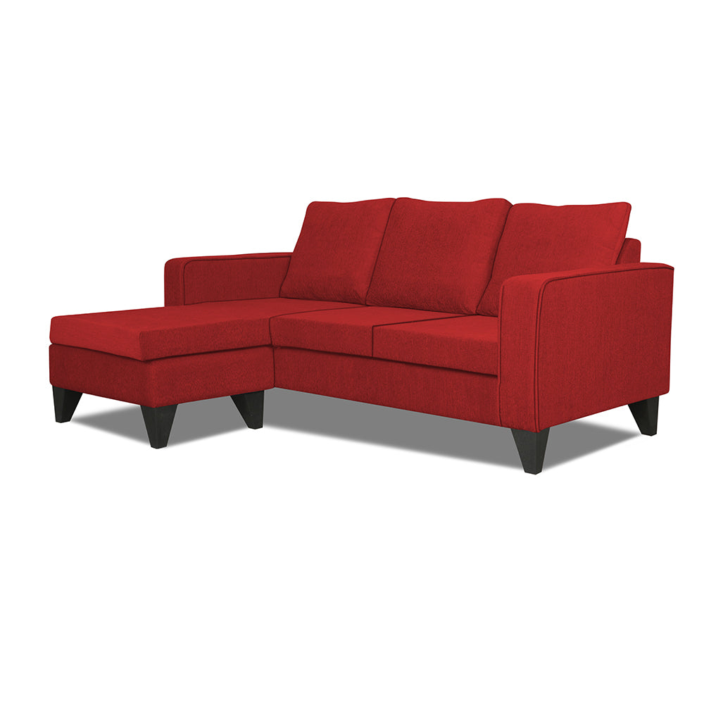 Adorn India Chandler L Shape 4 Seater Sofa Set Plain (Red)