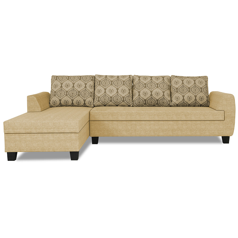 Adorn India Raiden Damask L Shape 6 Seater Sofa Set with Center Table (Left Hand Side) (Beige) (3 Year Warranty)