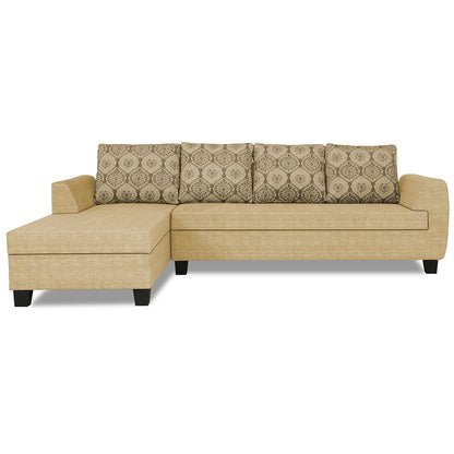 Adorn India Raiden Damask L Shape 6 Seater Sofa Set with Center Table (Left Hand Side) (Beige) (3 Year Warranty)