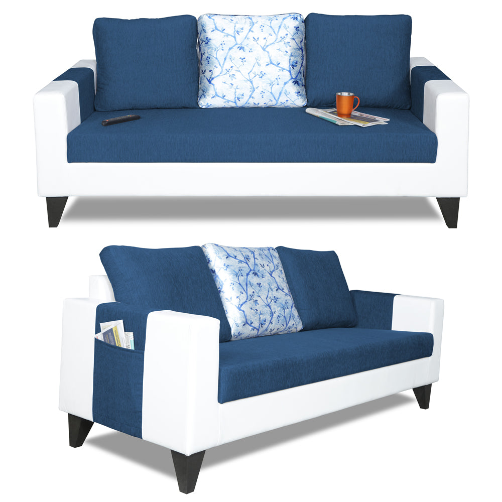 Adorn India Ashley Digitel Print Leatherette Fabric 3-2-1 Six Seater Sofa Set (Blue & White) (3 Year Warranty)