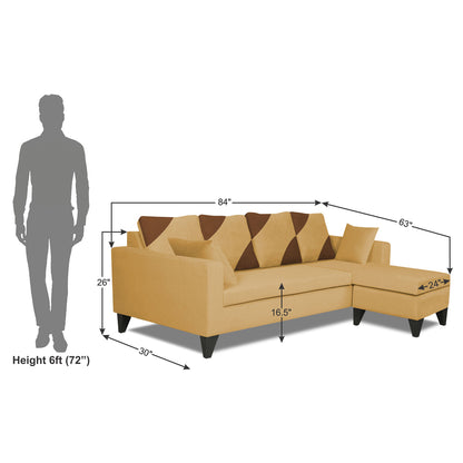 Adorn India Denver L Shape 5 Seater Sofa Set RHS (Beige) (3 Year Warranty)