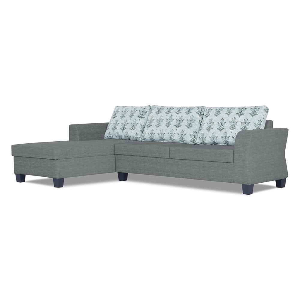Adorn India Valencia Plus L Shape 6 Seater Sofa Set Leaf (Left Hand Side) (Grey)