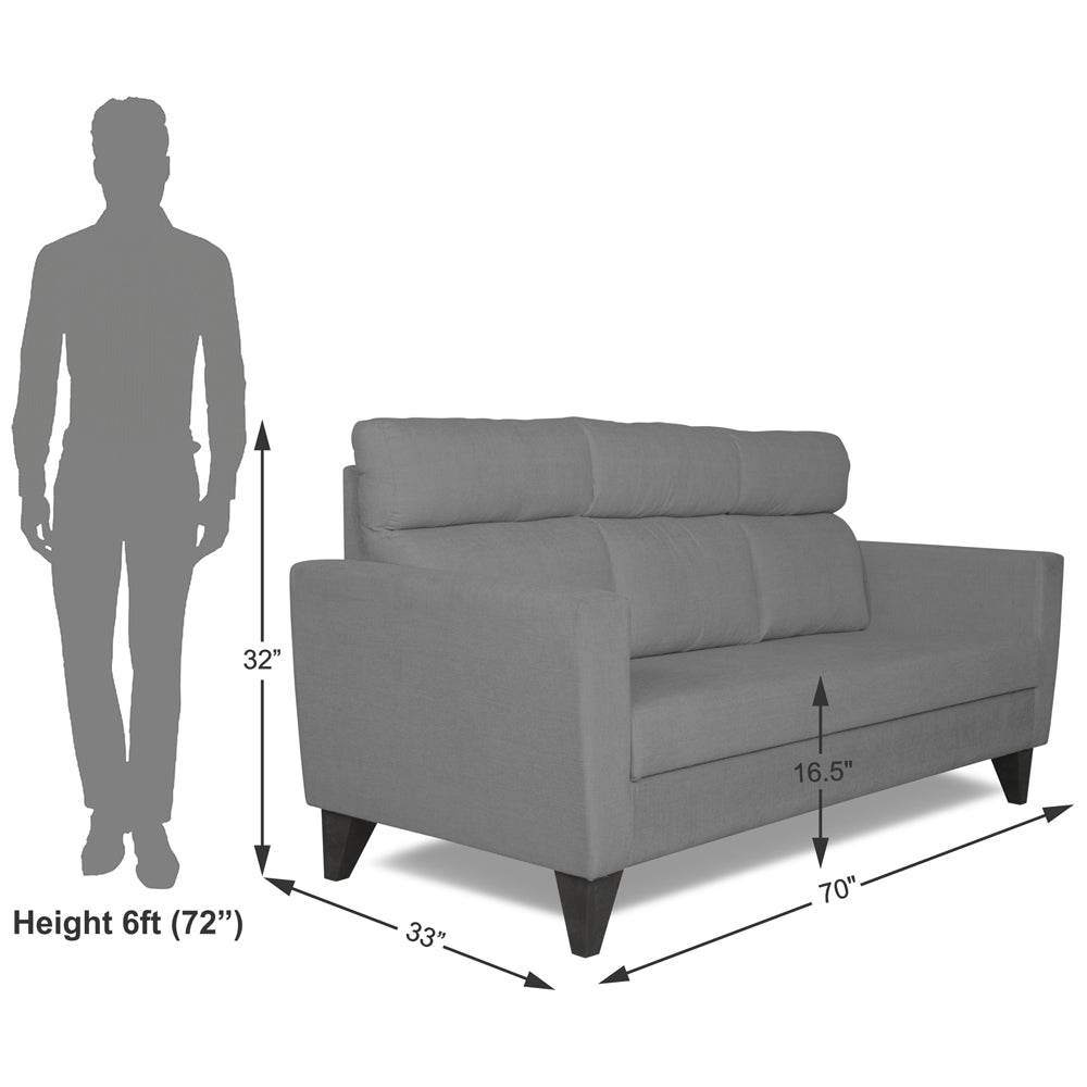Adorn India Cardello 3 Seater Sofa (Grey) (3 Year Warranty)