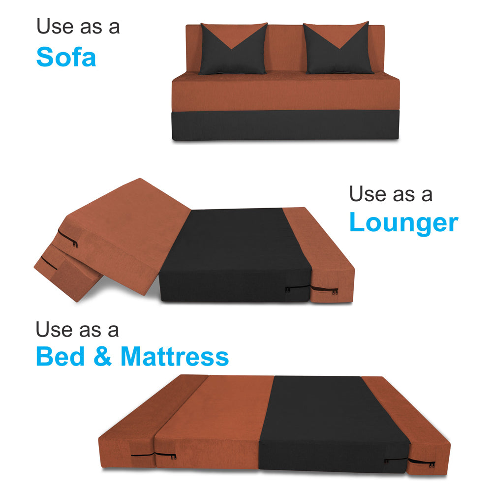 Adorn India Easy Boom 2 Seater Sofa Cum Bed 4 x 6 (Rust & Black) (1 Year Warranty)