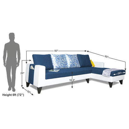 Adorn India Ashley Leatherette Fabric L Shape 6 Seater Sofa Set Digitel Print (Right Hand Side) (Blue & White) (3 Year Warranty)