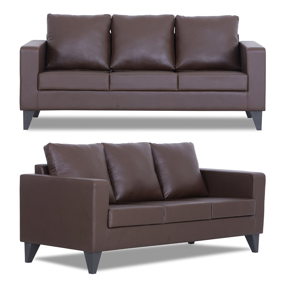 Adorn India Straight line Plus Leatherette 3+2 5 Seater Sofa Set (Brown) (3 Year Warranty)