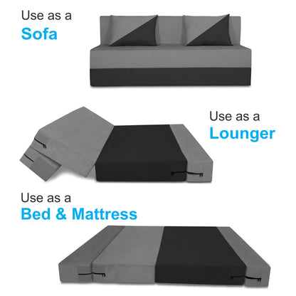 Adorn India Easy Desmond 3 Seater Sofa Cum Bed 5 X 6 (Grey & Black) (1 Year Warranty)