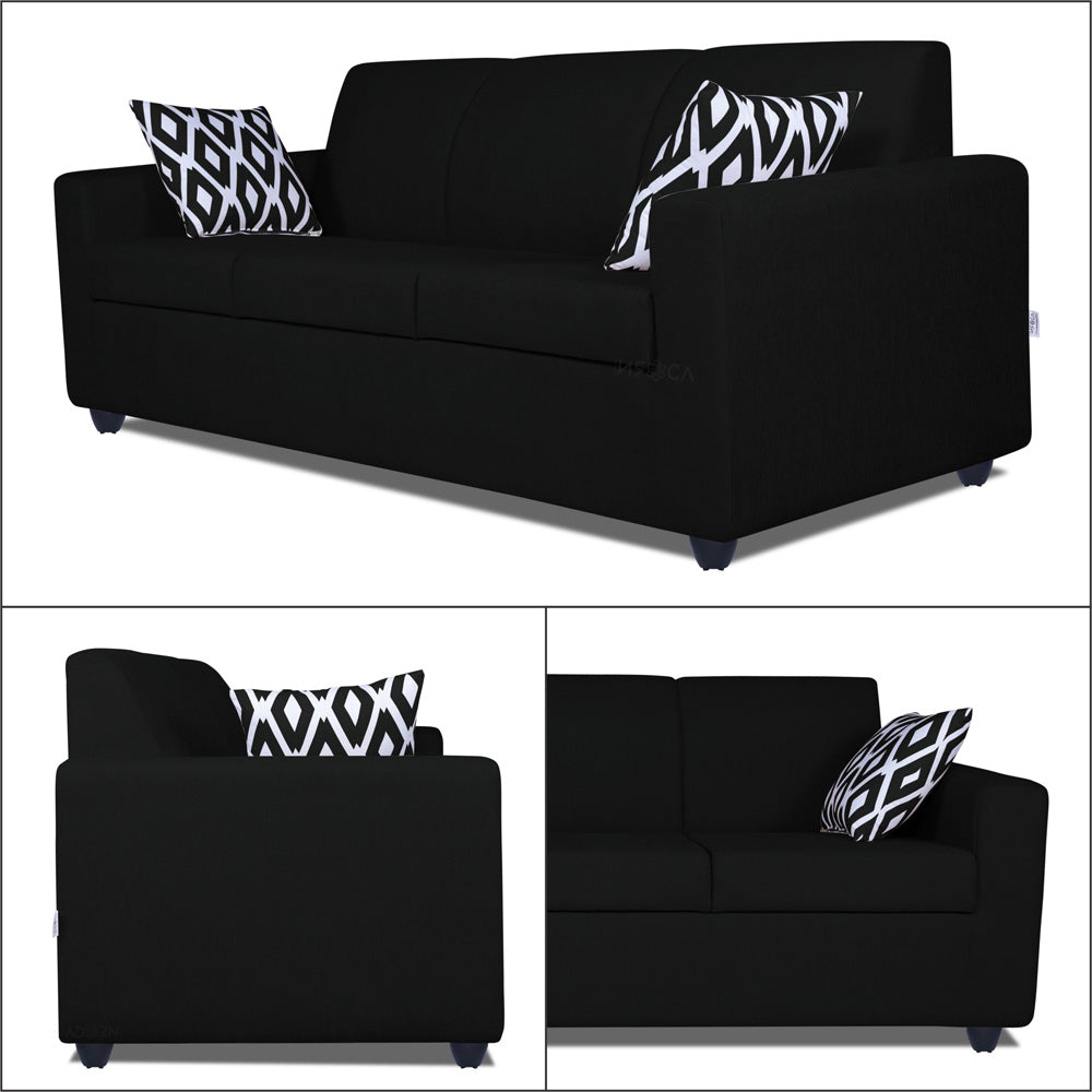 Adorn India Monteno Six Seater 3+2+1 Sofa Set (Black) (3 Year Warranty)