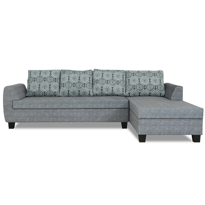 Adorn India Raiden Damask L Shape 6 Seater Sofa Set with Center Table (Right Hand Side) (Grey) (3 Year Warranty)