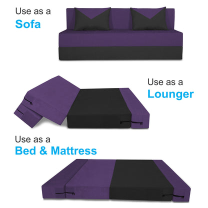 Adorn India Easy Desmond 4 Seater Sofa Cum Bed 6 x 6 (Purple & Black) (1 Year Warranty)